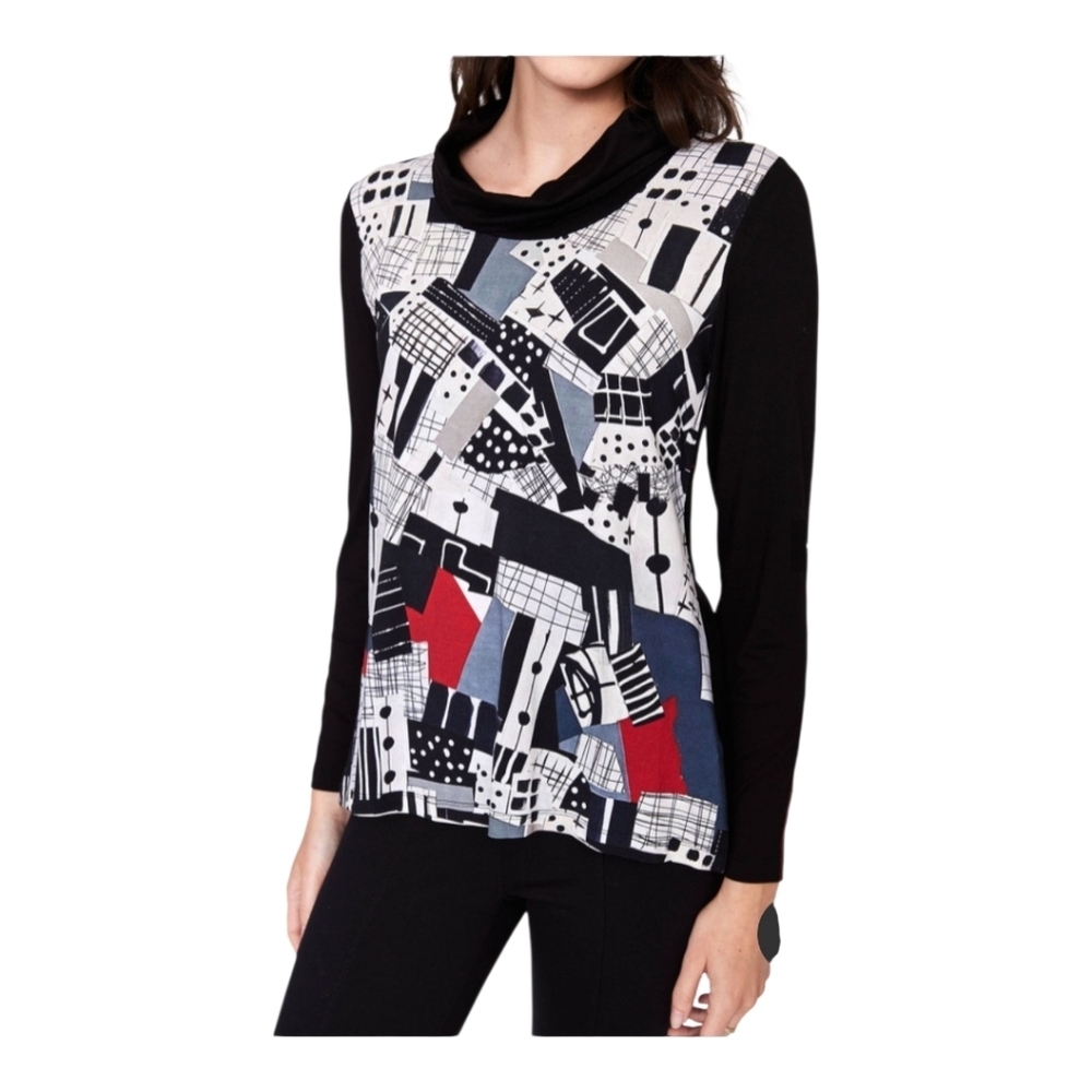 Dolcezza Geo Print Cowl Neck Top, Medium - Picture 4 of 7